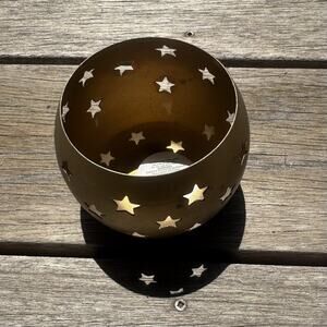 Vintage Brass Candle Tealight Votive Holder Tarnished Star Cutouts Celestial